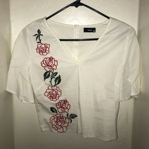 Rose Decal Crop Top w/ Buttoned Up Back